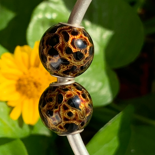 Natural Golden Black Resin Painted Handmade Wooden Beads Wood Beads with Silver Core for Bracelets