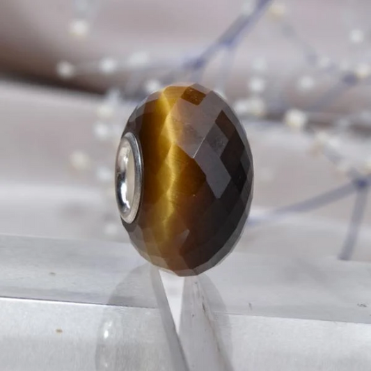 Faceted Golden Brown Tiger's Eye Gemstone Sliver Core Bead for European Charm Bracelets