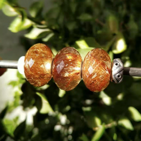 Awesome Faceted Golden or Copper Rutilated Quartz Beads with Small Core for Panfora or Trollbeads Bracelets