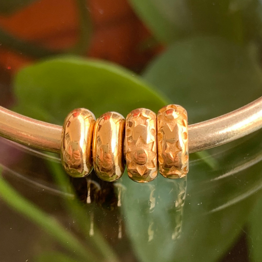 Gorgeous 18K Gold Stoppers Handmade Carved Gold Spacers for Ampearlbeads Pandora Trollbeads and Other Small Size Bracelets and Bangles