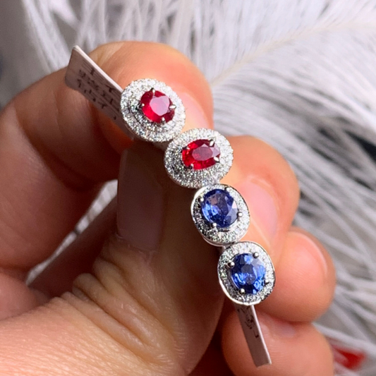 Gorgeous Diamond Sapphire Ruby Earring White 18K Gold Stud Earrings Gemstone Earrings September July Birthstone Gift Birthstone