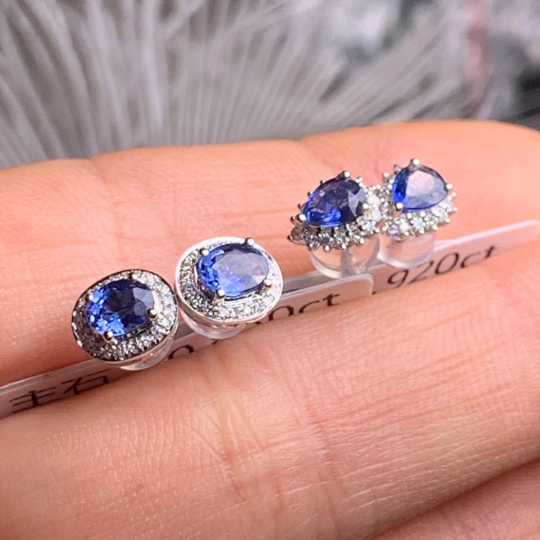 Gorgeous Diamond Sapphire Ruby Earring White 18K Gold Stud Earrings Gemstone Earrings September July Birthstone Gift Birthstone
