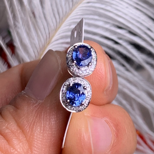 Gorgeous Diamond Sapphire Ruby Earring White 18K Gold Stud Earrings Gemstone Earrings September July Birthstone Gift Birthstone