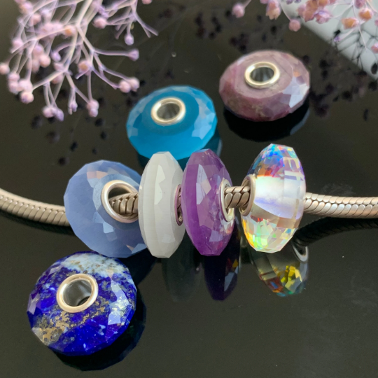 Gorgeous Faceted Thin Gemstone Beads Spacer Ring Surface Amethyst Lapis Lazuli Ruby Bead For Trollbeads Bracelet and Some of Pandora Bangles