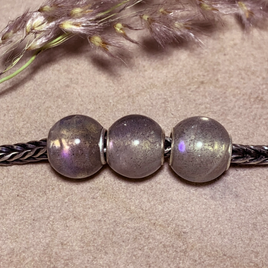 Gorgeous Mini Round Grey Labradorite Gemstone Beads with Silver Core Fit European Trollbeads Pandora Bracelets or Bangles