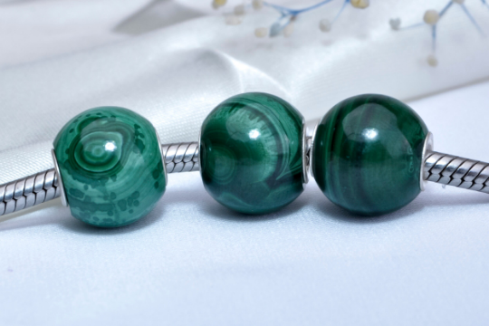 Green Malachite Mini Round Bead with Small Sterling Silver Core Adorable Bracelet