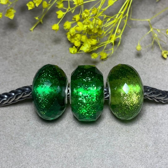 Green Sandstone Glass Beads Artisan Beads with Sterling Silver Core Fit European Charm Trollbeads Bracelets or Some of the Pandora Bangles