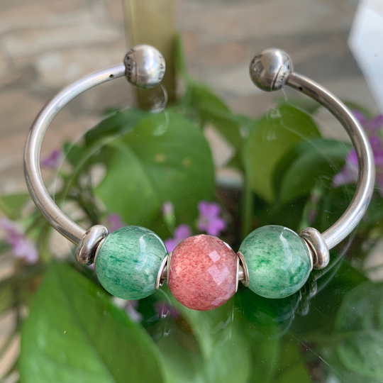 Green Strawberry Quartz Mini Round Bead Gemstone Beads Compatible Silver European Charm Bangle Ampearlbeads