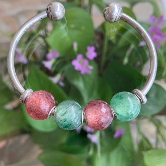 Green Strawberry Quartz Mini Round Bead Gemstone Beads Compatible Silver European Charm Bangle Ampearlbeads