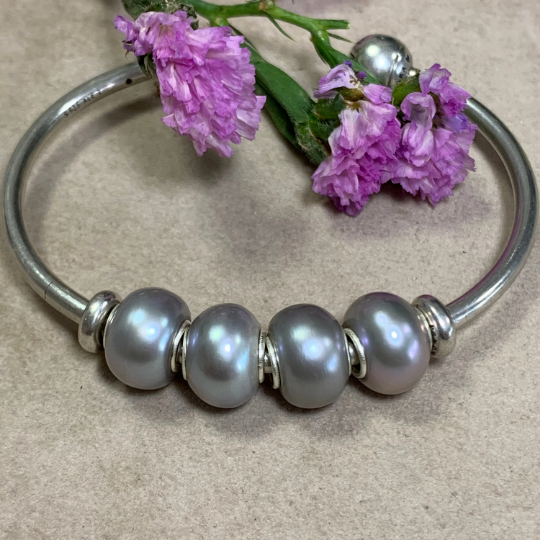 Grey Freshwater Pearl Oval Beads with Small Core for European Trollbeads Bracelets or Pandora Bangles