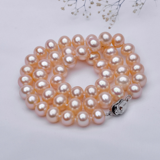 Natural Light Orange Pearl Charm Necklace Gift for Women Wedding Anniversary