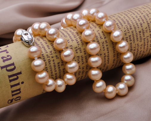 Natural Light Orange Pearl Charm Necklace Gift for Women Wedding Anniversary