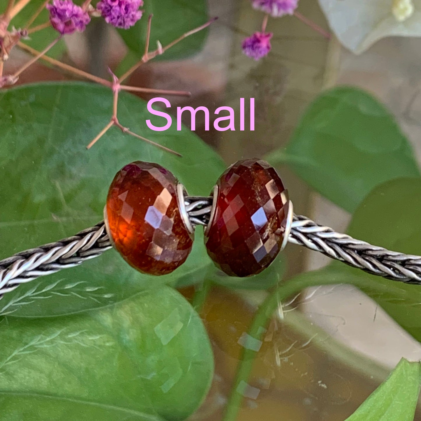 Hessonite Garnet Faceted Gemstone Bead with Silver Big Core for European Charm Bracelets
