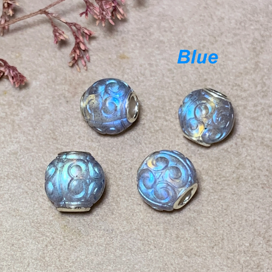 Round Carved Labradorite Mini 10mm Beads Natural Gemstone Artisanbeads with Silver Core For Some Pandora Bangle and Trollbeads Bracelets