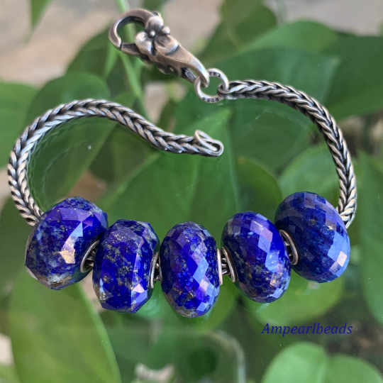 Faceted Lapis Lazuli Beads Gemstone Beads Blue Royal Blue Beads Small Core Beads with Silver Core Compatible For European Bracelet Bangles