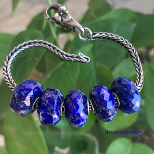 Faceted Lapis Lazuli Beads Gemstone Beads Blue Royal Blue Beads Small Core Beads with Silver Core Compatible For European Bracelet Bangles