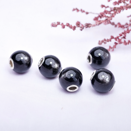 Mini Round Hypersthene beads with Small Silver Core for European Charm Trollbeads Bracelet or Pandora Bangle