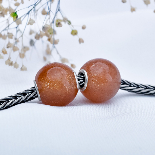 Mini Round Moonstone Beads Red Gray and Orange Moonstone Beads Golden Orange moonstone with Small Silver Core for Charm Trollbeads Bracelet