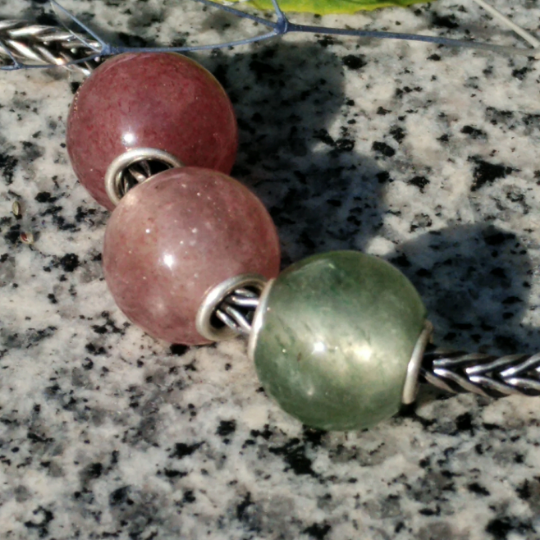 Mini Round Strawberry Quartz beads Gemstone Bead with Sterling Sliver Core for Trollbeads Bracelets or Pandora Bangles