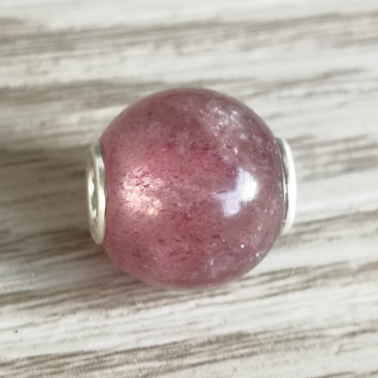 Mini Round Strawberry Quartz beads Gemstone Bead with Sterling Sliver Core for Trollbeads Bracelets or Pandora Bangles