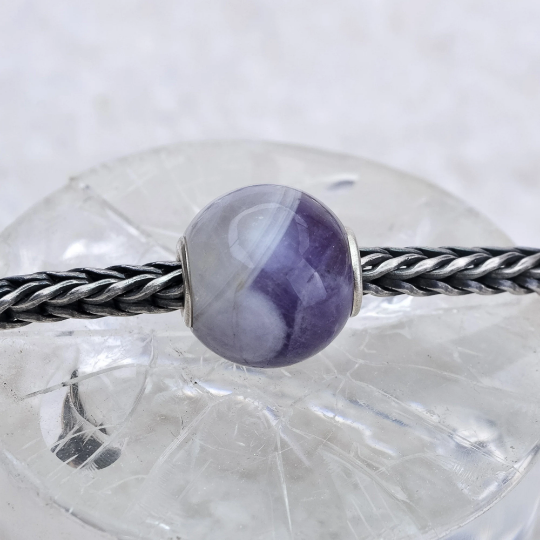 Mini Round Stripe Amethyst Beads with Small Silver Core for European Charm Trollbeads Bracelets or Pandora Bangles