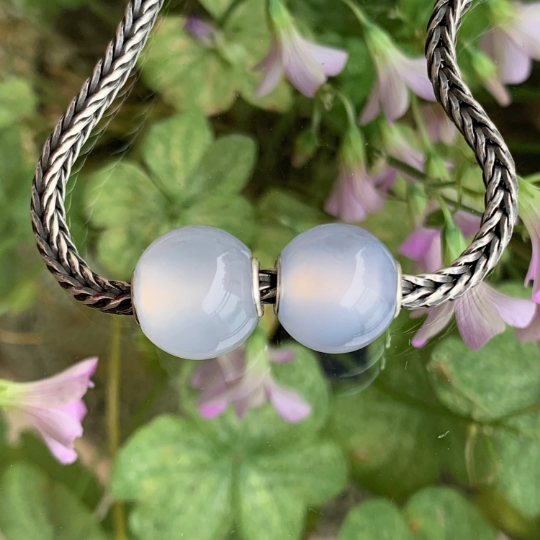 Mini Round Bead Natural Blue Chalcedony Bead European Bracelet Bead with Small Core Genuine Gemstone