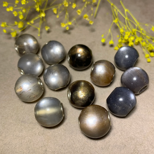 Charming Ampearlbeads Mini Round Natural Gray Moonstone Bead with Silver Core for European Trollbeads Pandora Bracelets or Bangles