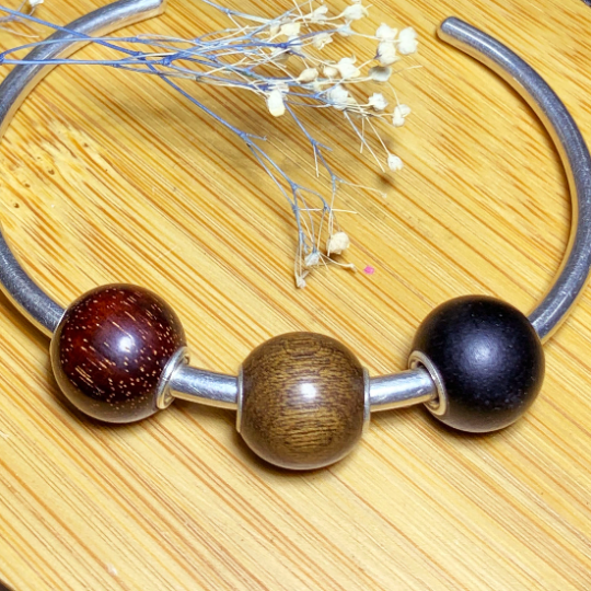 Ampearlbeads Natural Round Wood beads Wooden Beads with Sterling Sliver Core for Trollbeads Bracelets or Pandora Bangles