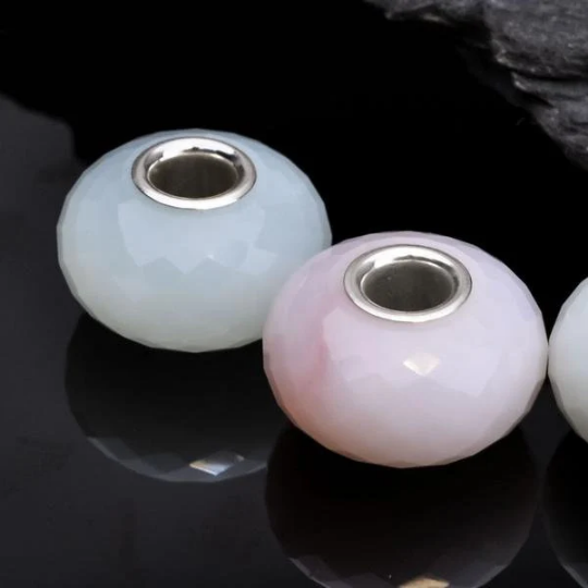 Natural Pink/Green Opal Bead Natural Gemstone Met Zilveren Kern Beads Big Hole fits European Bracelets Inactive
