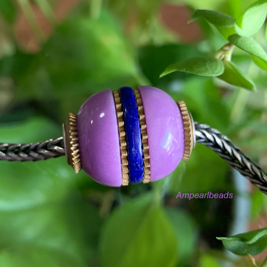 Purple Mica Steampunk Bead Natural Gemstone Mechanical bead fits European Pandora and Trolllbeads Bracelets
