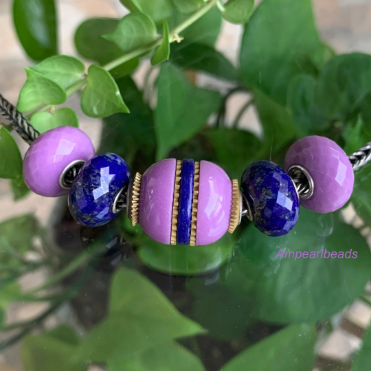 Purple Mica Steampunk Bead Natural Gemstone Mechanical bead fits European Pandora and Trolllbeads Bracelets