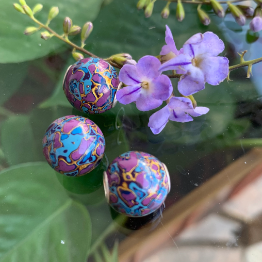 Beautiful Blue Purple Natural Resin Painted Handmade Wooden Beads Wood Beads with Silver Core for Trollbeads Bracelets or Some Pandora Bangles