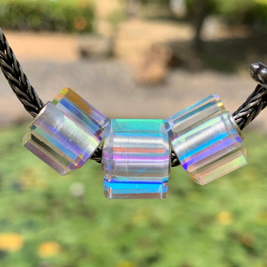 Ampearlbeads Rainbow Crystal Cube Bead Colorful Glass Square Beads with Sterling Silver Core for European Bracelets or Bangles