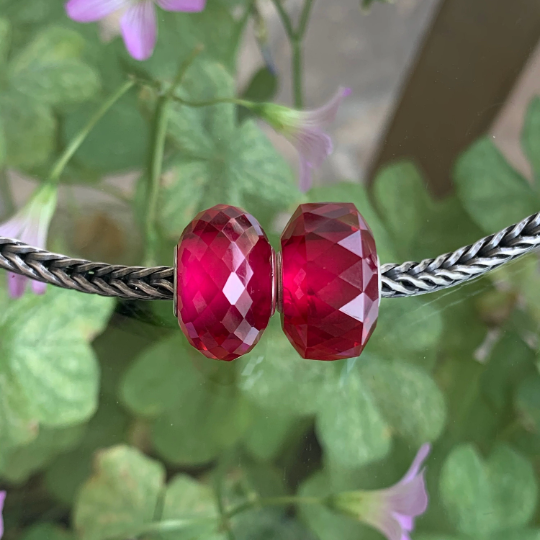Faceted Artisan Red Ruby Bead with Silver Core fits European Charms Bracelets