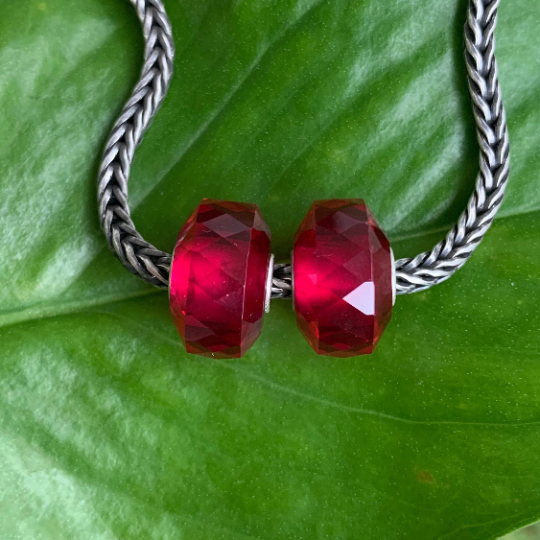 Faceted Artisan Red Ruby Bead with Silver Core fits European Charms Bracelets