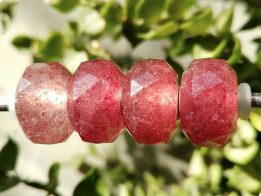 Red Strawberry Quartz Faceted Natural Rod Bead with Small Core Charms Fits Charm Bracelets