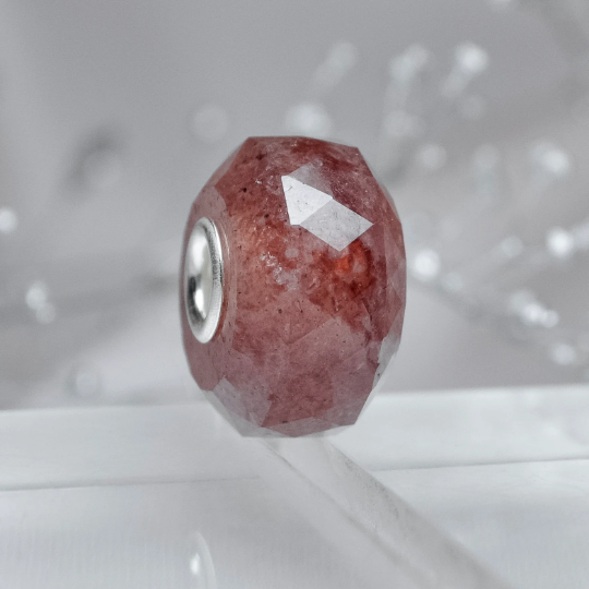 Red Strawberry Quartz Faceted Natural Rod Bead with Small Core Charms Fits Charm Bracelets