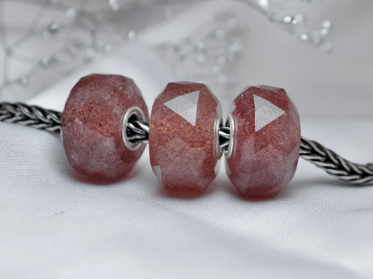 Red Strawberry Quartz Faceted Natural Rod Bead with Small Core Charms Fits Charm Bracelets