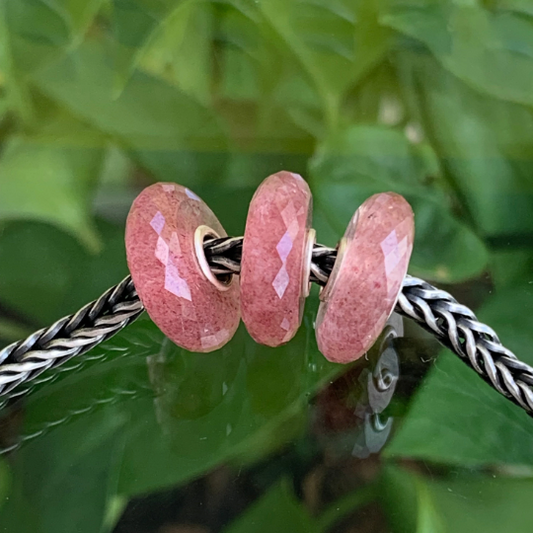 Lovely Flat Faceted Red Strawberry Quartz Spacer Beads with Silver Core for European Bracelets or Bangles