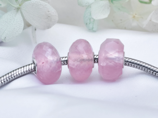 Rose Quartz Pink Quartz Pink Crystal Gorgeous Rod Beads with Small Core for Bracelets and Bangles