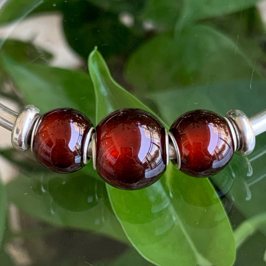 Hessonite Garnet Round Bead with Sterling Silver Core for European Charms