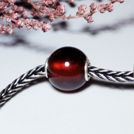 Hessonite Garnet Round Bead with Sterling Silver Core for European Charms