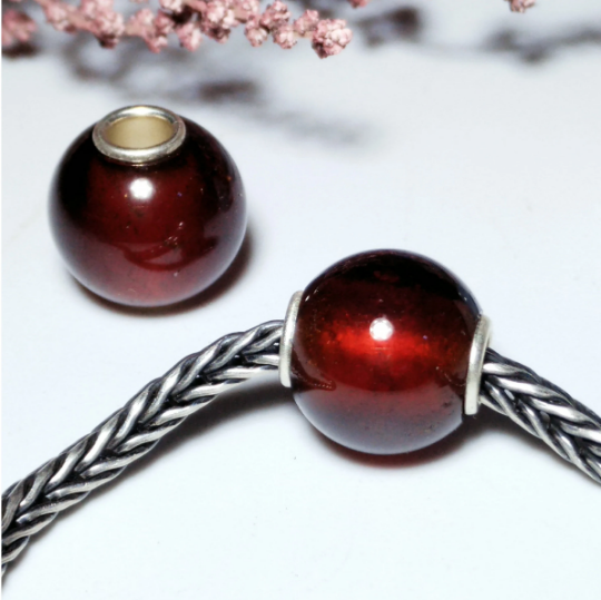 Hessonite Garnet Round Bead with Sterling Silver Core for European Charms
