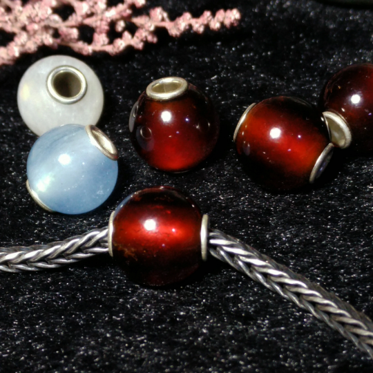 Hessonite Garnet Round Bead with Sterling Silver Core for European Charms
