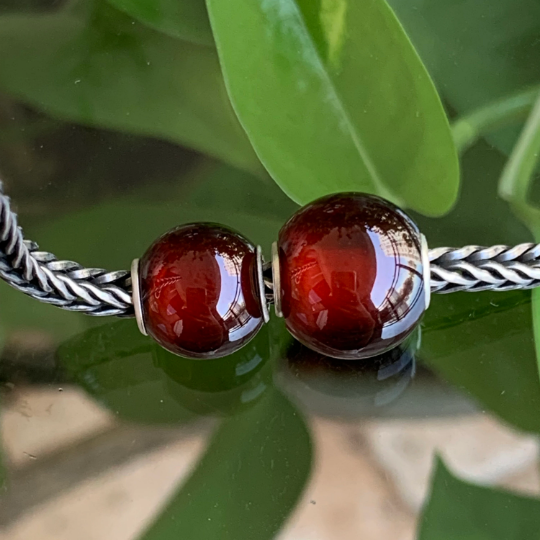 Hessonite Garnet Round Bead with Sterling Silver Core for European Charms