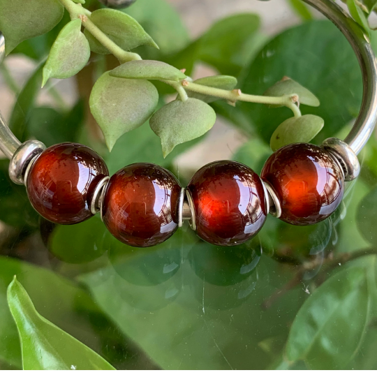 Hessonite Garnet Round Bead with Sterling Silver Core for European Charms
