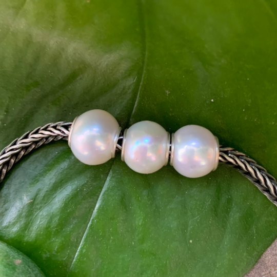 Gorgeous Oval Near Round White Freshwater Pearl Beads with Small Core fit European Charm Trollbeads Bracelets or Pandora Bangles