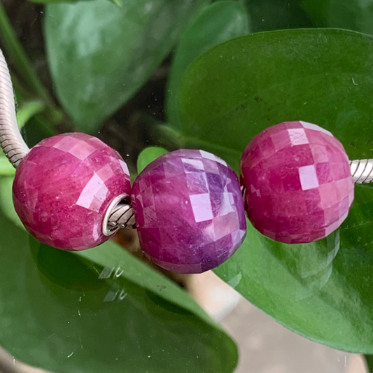 Natural Ruby Bead Big Round Gemstone Beads with Trapezoidal Cutting Hand Made Jewelry for Charm Bracelets and Bangles