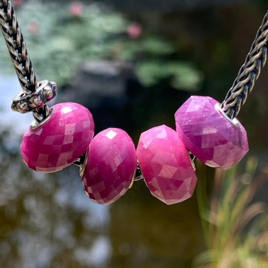 Faceted Gorgeous Ruby Bead Genuine Jewellery with Big Silver Core Suitable for European Bracelets