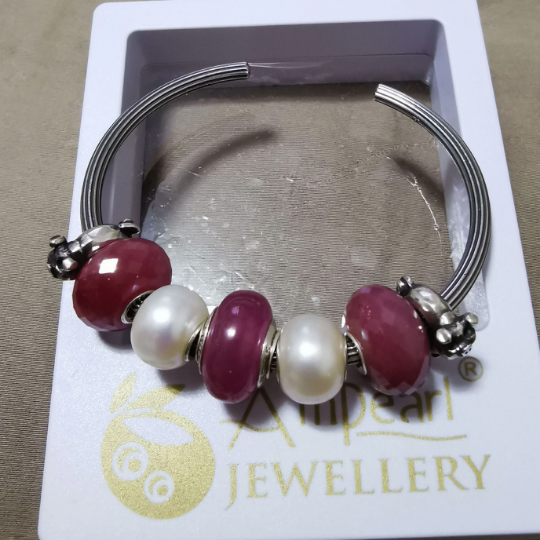Faceted Gorgeous Ruby Bead Genuine Jewellery with Big Silver Core Suitable for European Bracelets